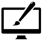 Graphic of a computer screen with a paintbrush icon representing digital design
