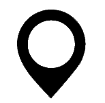 Black map location pin icon on white background