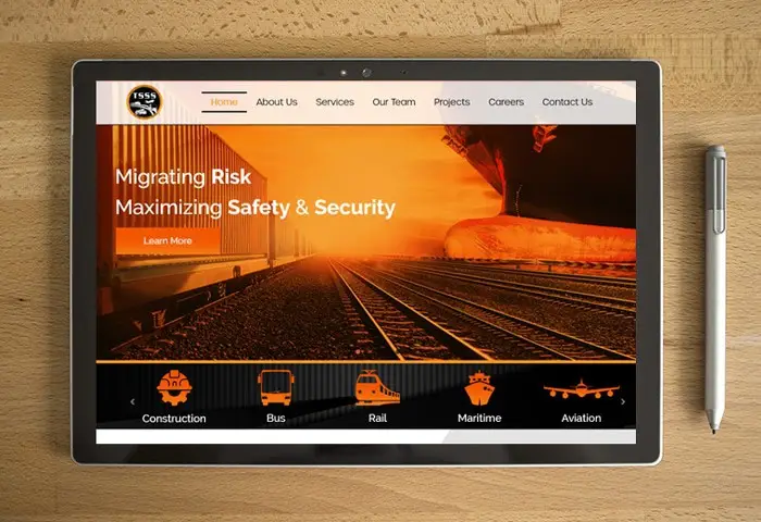 Tablet displaying transportation safety and security services website