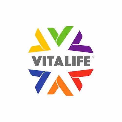 Vitalife logo featuring colorful ribbon design