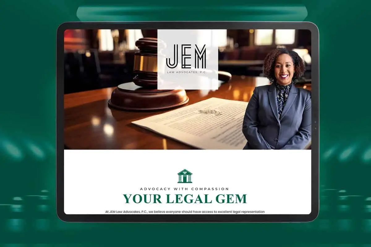 JEM Law Advocates, PC website showcasing legal services with attorney portrait