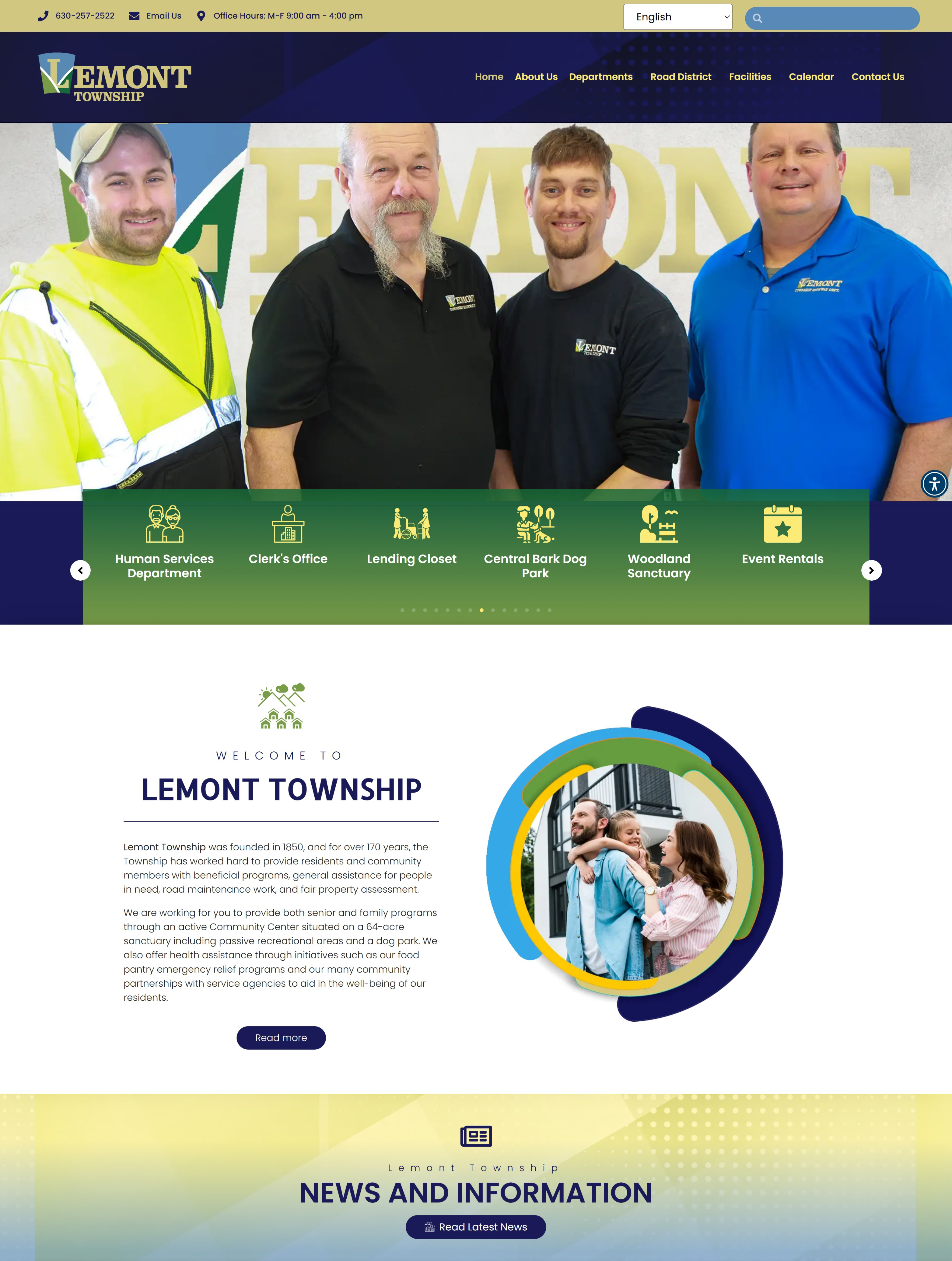 Lemont Township team posing at community center entrance