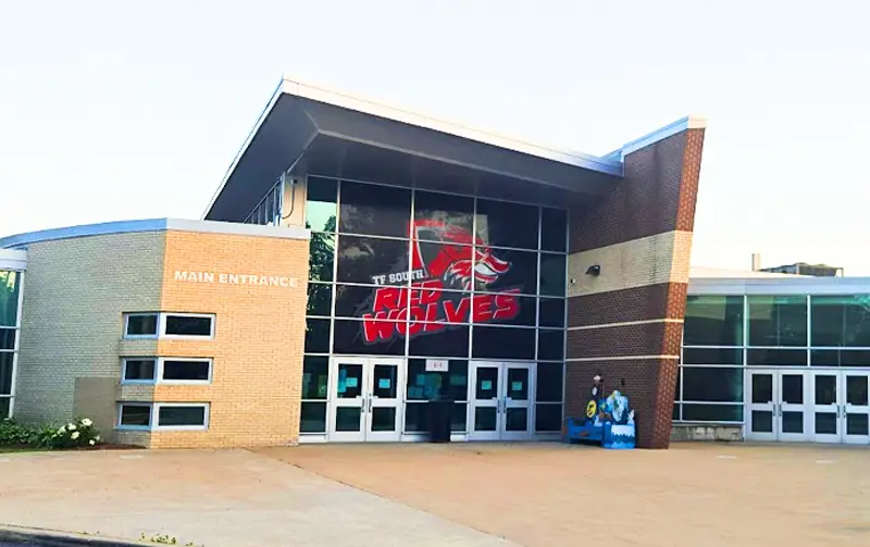TJ South High School main entrance exterior view