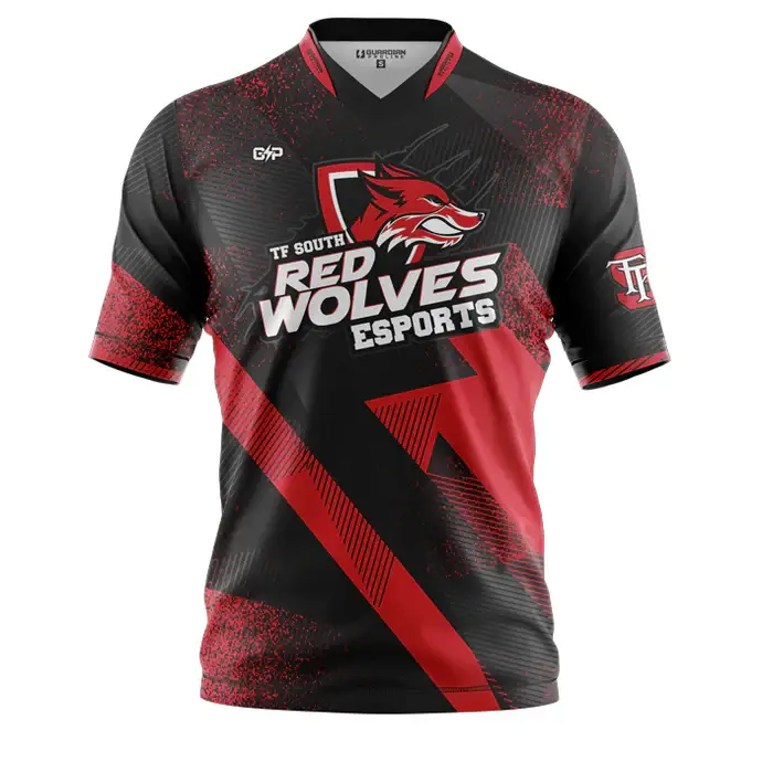 Black and red TF South Red Wolves Esports jersey with logo