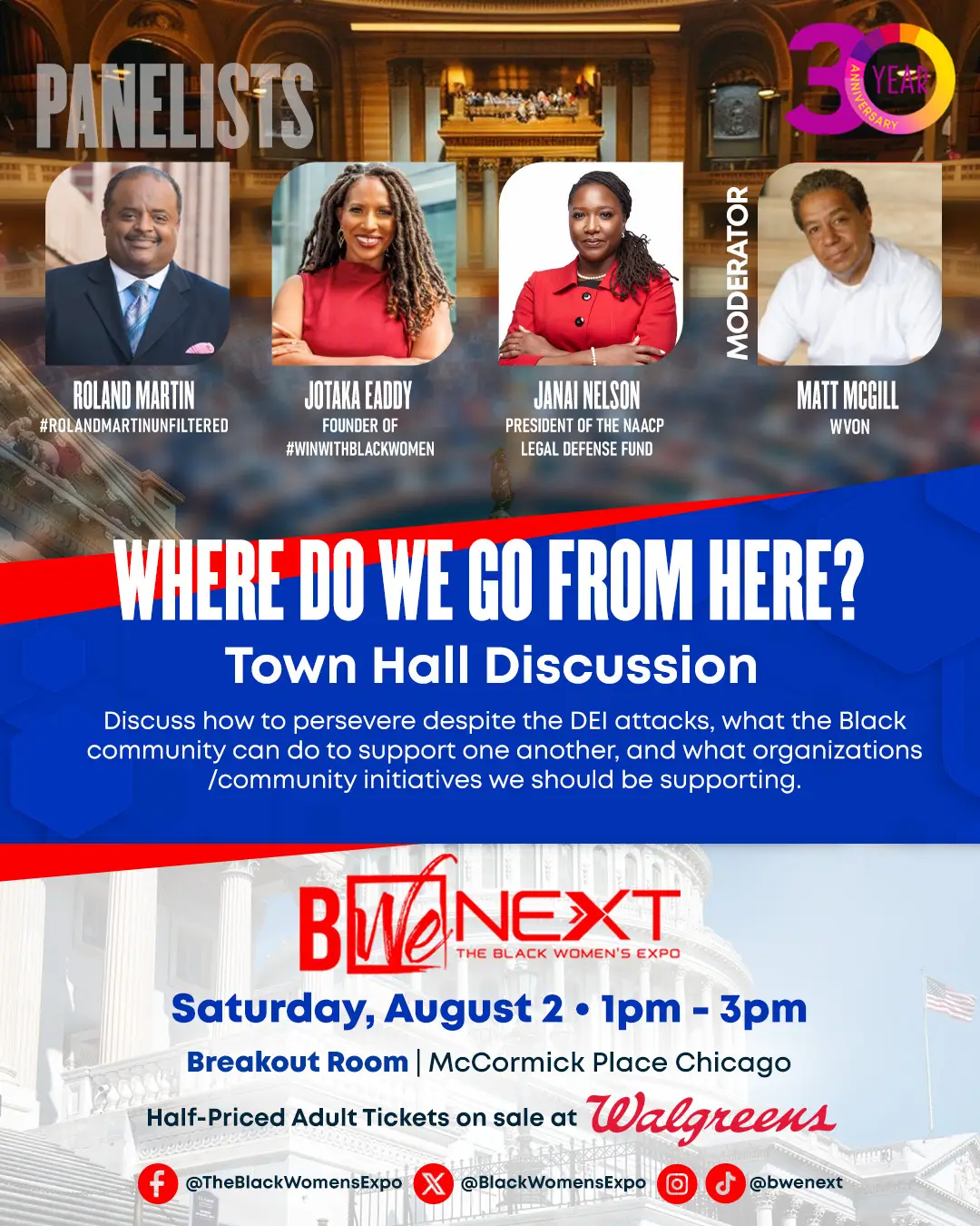 Town hall discussion panel for Black Women's Expo at McCormick Place, Chicago