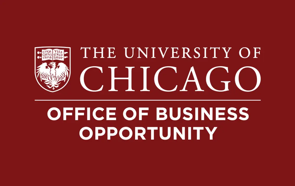 University of Chicago Office of Business Opportunity logo on red background