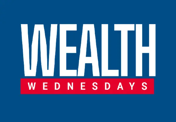 Wealth Wednesdays logo against a blue background