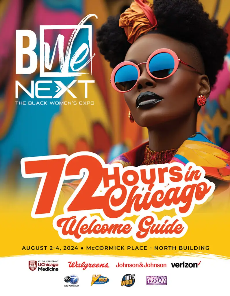 Black Women's Expo 2024 welcome guide cover promoting 72 Hours in Chicago event