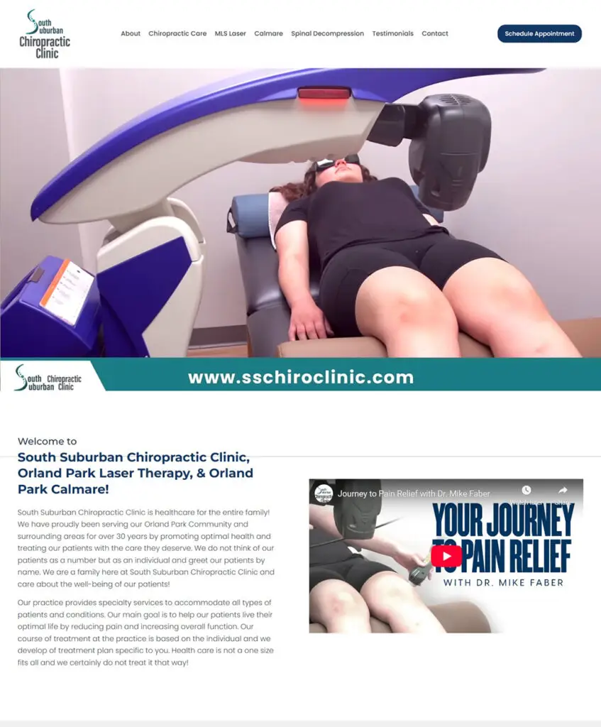 South Suburban Chiropractic Clinic homepage with chiropractic care information