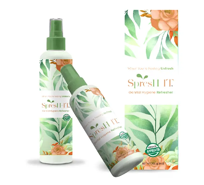 Spresti It Genital Hygiene Refresher bottle with floral design