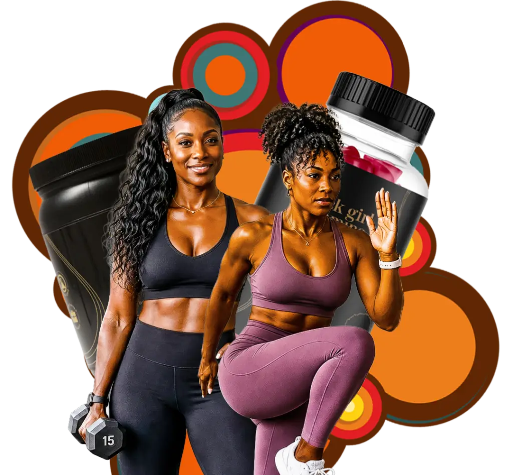 Two women exercising with supplements and fitness gear, focusing on health and wellness