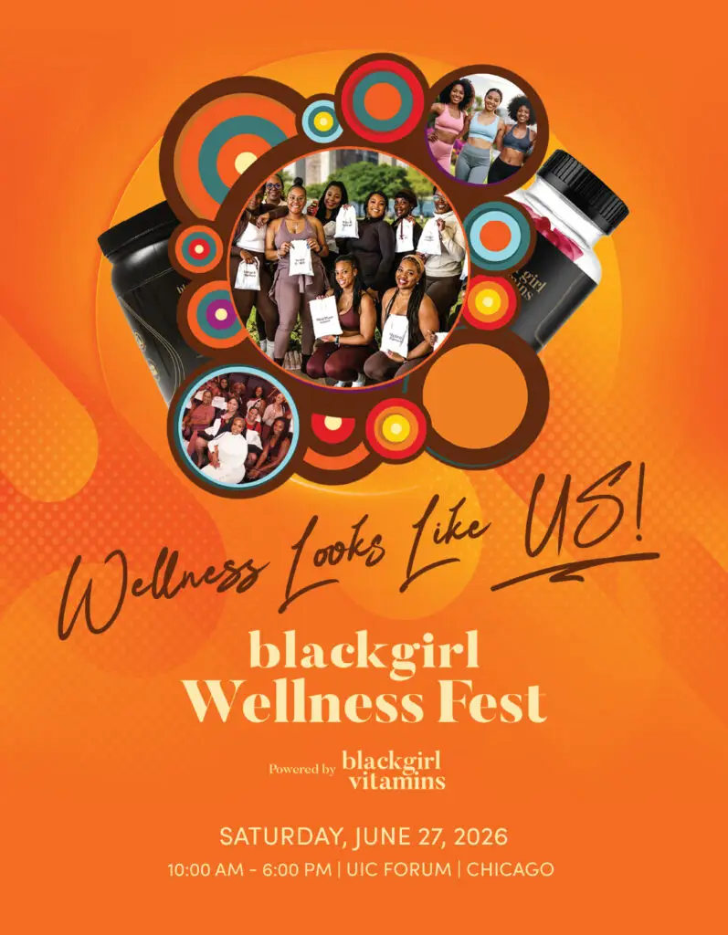 BlackGirl Wellness Fest 2026 promo with diverse group and vitamin bottles