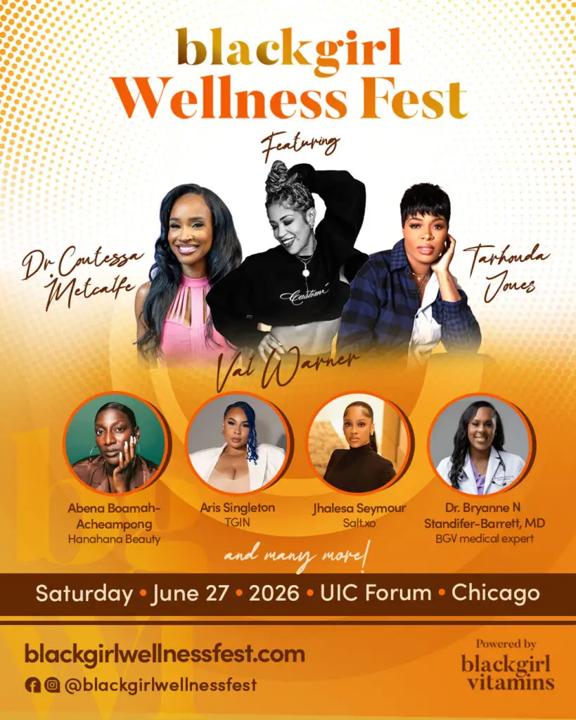 Black Girl Wellness Fest 2026 promotional poster featuring speakers and event details