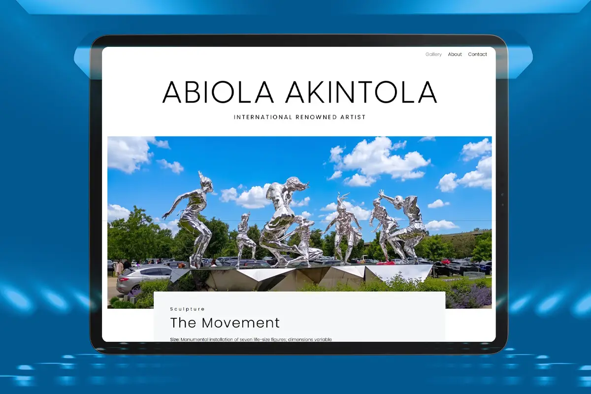 Sculpture 'The Movement' by Abiola Akintola at a public park under a blue sky