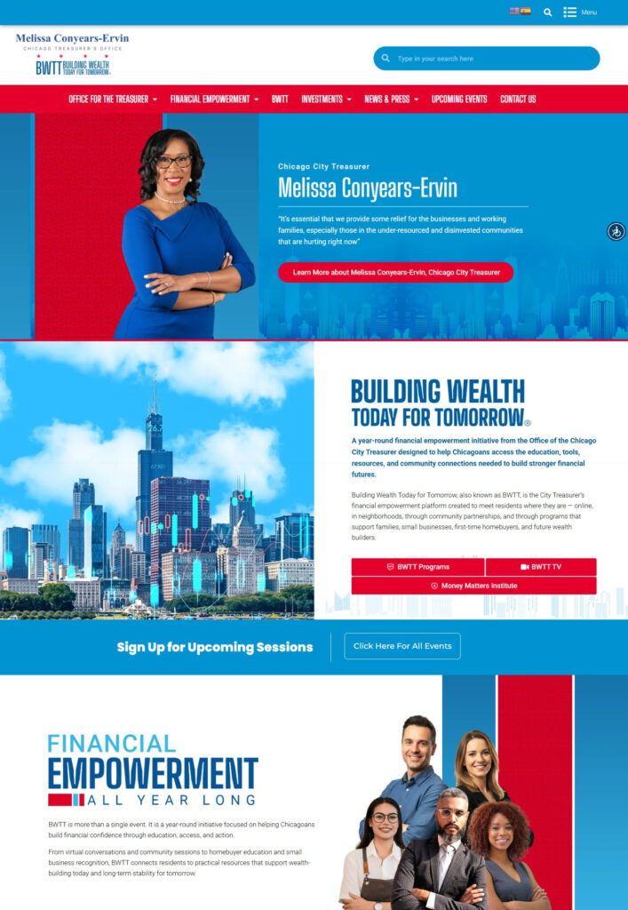 Chicago City Treasurer Melissa Conyears-Ervin with skyline, highlighting financial empowerment